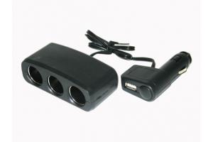 Разветвитель прикуривателя 3 гнезда ( USB) с удлинителем 12/24V 1000mA