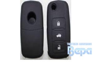 Чехол для выкидного ключа VW 3 кнопки силиконовый черный (Пассат/Гольф/Поло