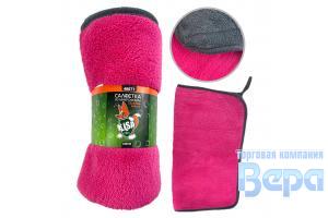 Салфетка-микрофибра 32 х 43 см, 600г/м розовая/серая суперплотная Li-Sa