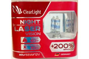 Лампа H11 (PGJ19-2) 55W 12V +200% Night Laser Vision (к-т/2шт).Разработано в Германии.
