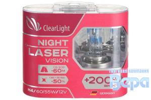Лампа H 4 (P43t-38)  60/55W 12V +200% Night Laser Vision (к-т/2шт).Разработано в Германии.