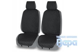 Накидка на сиденье на СИЛИКОНЕ -передние (2шт) FOCUS (черный/белая нить) тёплый шелк, ромб