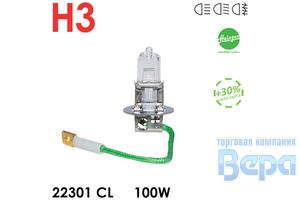 Лампа H 3 (РK22s) 100W 12V HOD Crystal+50% яркости (прозрачная)+перчатка