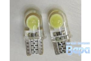 Лампа диод Т10 (W5W) б/цок СОВ Crystal в силиконе WHITE