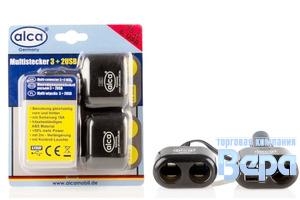 Разветвитель прикуривателя 3 гнезда (2USB) с удлинителем, 12/24V 120W с подсветкой АВТОТОРГ НОВИНКА!