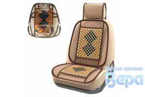 Накидка на сиденье массажная на сетке (деревянные пластины) 52 х132см (Черный/орех) с подголовником