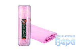 Салфетка-замша в пенале с пропиткой (большая 64х43см) розовая Li-Sa