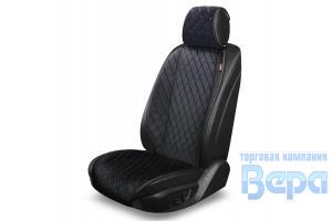 Накидка на сиденье на СИЛИКОНЕ -передние (1шт) ALCANTRA SINGLE черная/синяя нить, стеганая