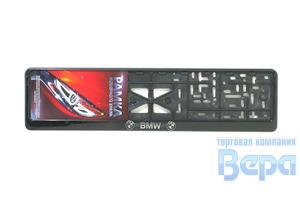 Рамка для номера с защелкой с надписью (рельефная) 'BMW' серебро